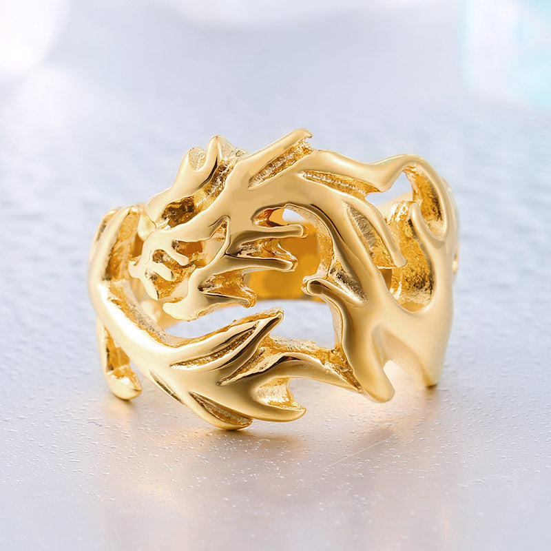 Trendy Dragon-Shaped Stainless Steel Open Ring for Men