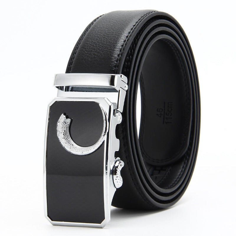 Genuine Leather Auto-Buckle Belt for Men — Real Cowhide, Premium Finish