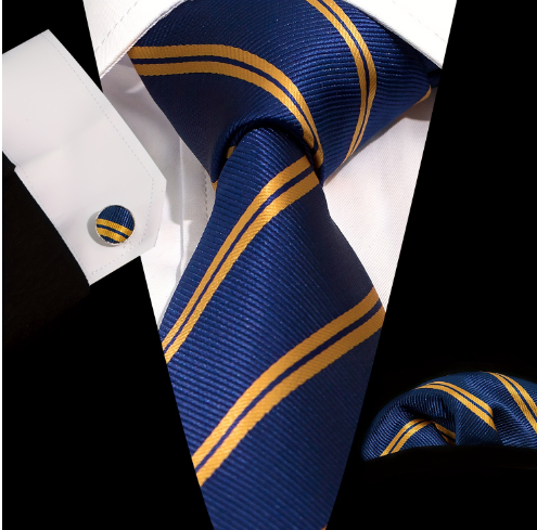 Striped Tie, Pocket Square & Cufflinks Set — Sharp 3-Piece Formal Set