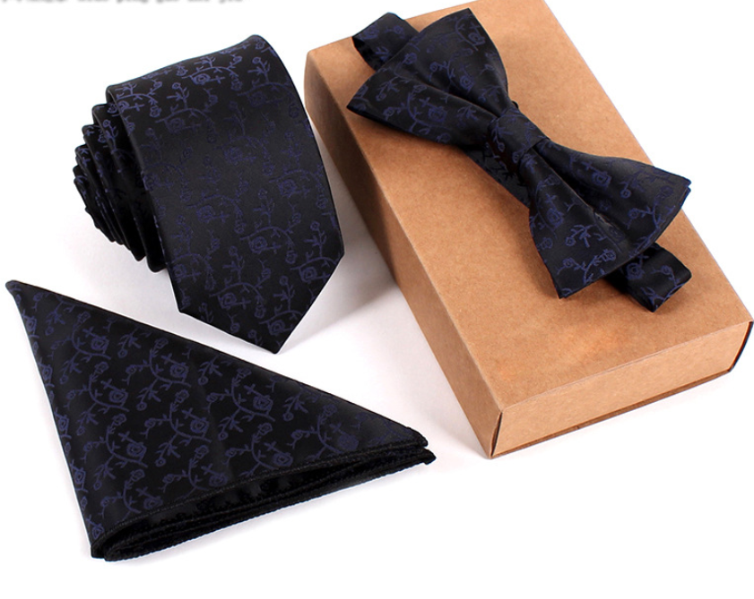 Men's Bow Tie & Pocket Square Set — 3-Piece Formal Style