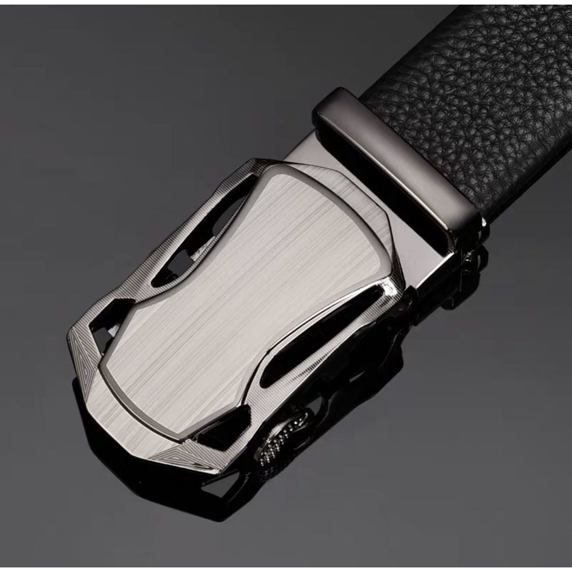 Men's Auto-Buckle Leather Belt — Bold Buckle Styles, 120cm