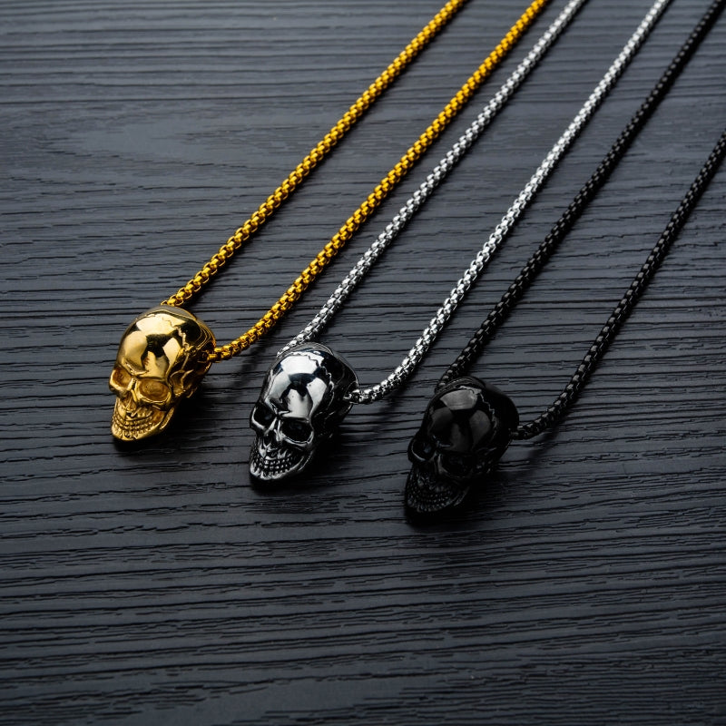 Skull Pendant Necklace — Dark Edge, Stainless Steel, Zero Rust