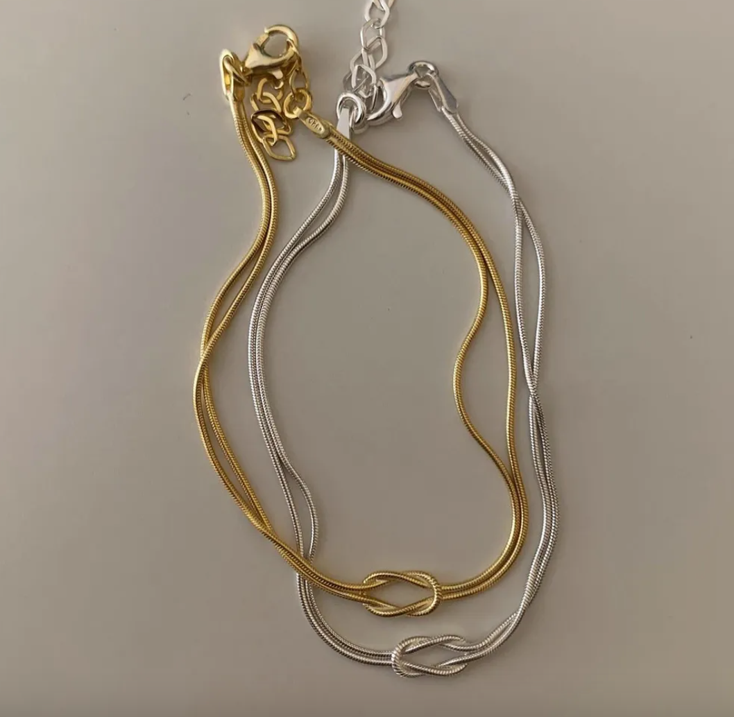 Stainless Steel Knot Chain Necklace & Handwoven Bracelet Set