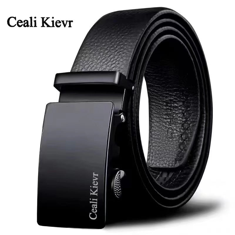 Men's Auto-Buckle Leather Belt — Bold Buckle Styles, 120cm
