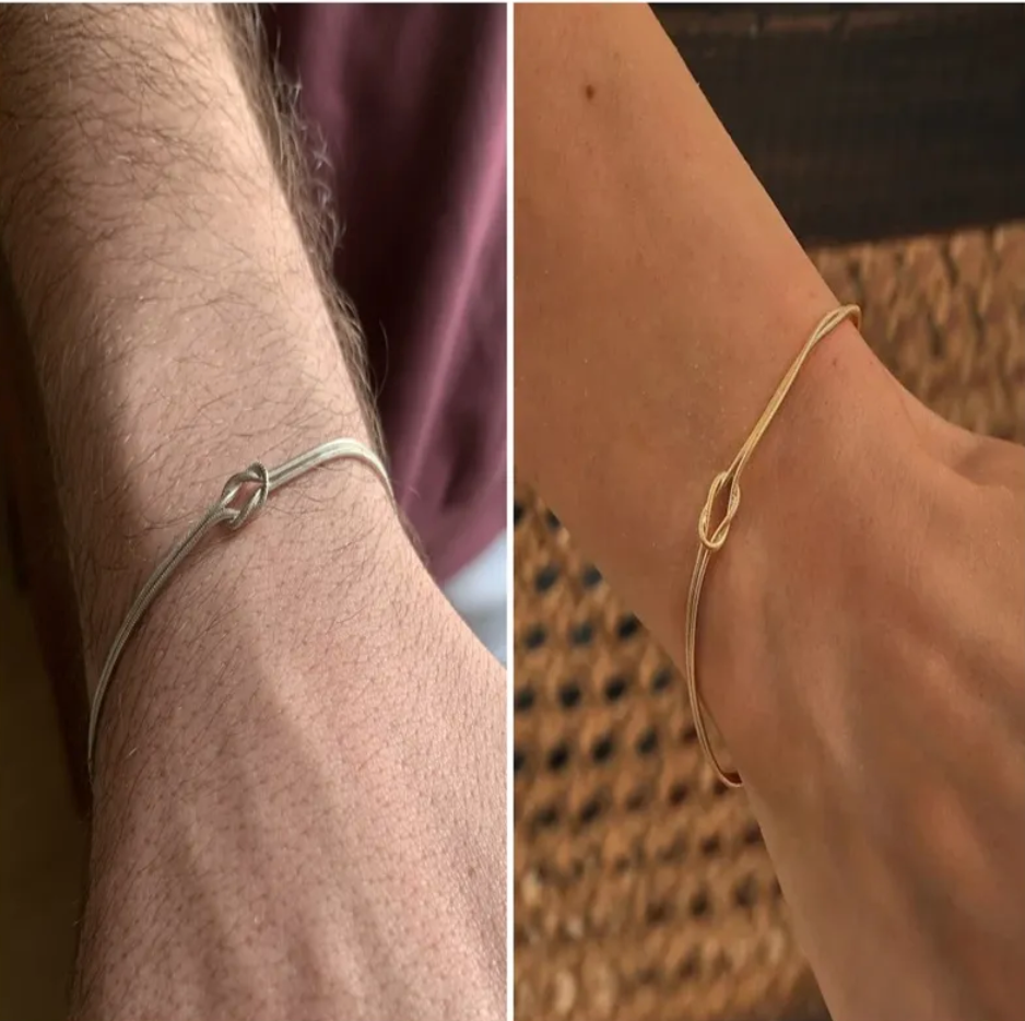 Stainless Steel Knot Chain Necklace & Handwoven Bracelet Set
