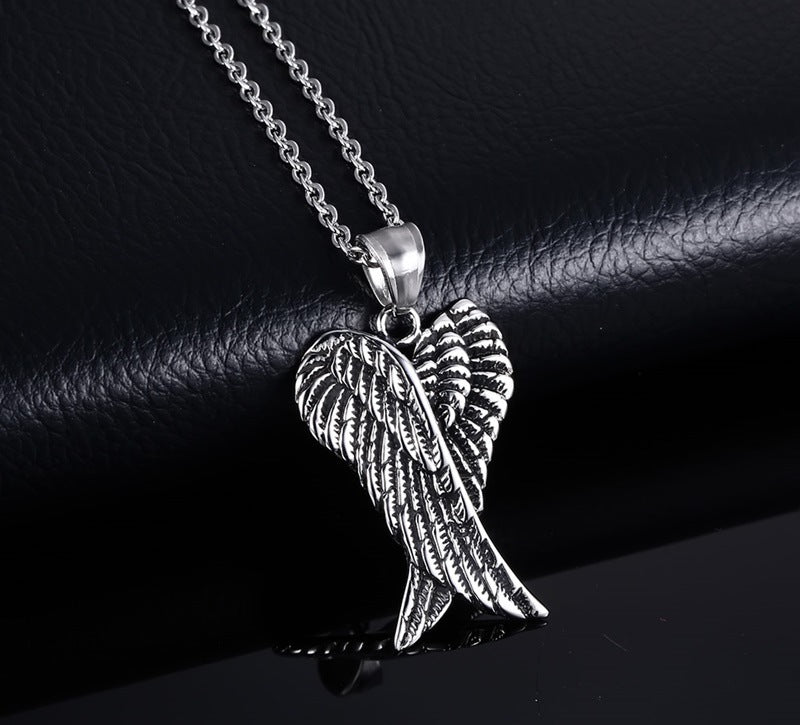 Stainless Steel Angel Wings Pendant Necklace for Men