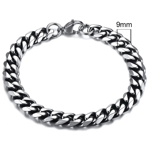 Stainless Steel Gold Plated Cuban Chain Bracelet for Men, Six-Sided 3-11mm