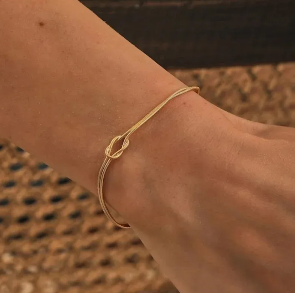 Stainless Steel Knot Chain Necklace & Handwoven Bracelet Set