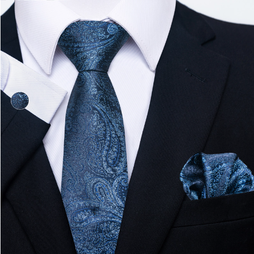 Silk Tie, Pocket Square & Cufflinks Set — 3-Piece Formal Elegance