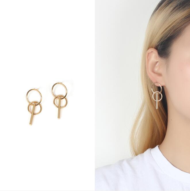 Geometric Circle Earrings, Round Studs, Double Hoop Design