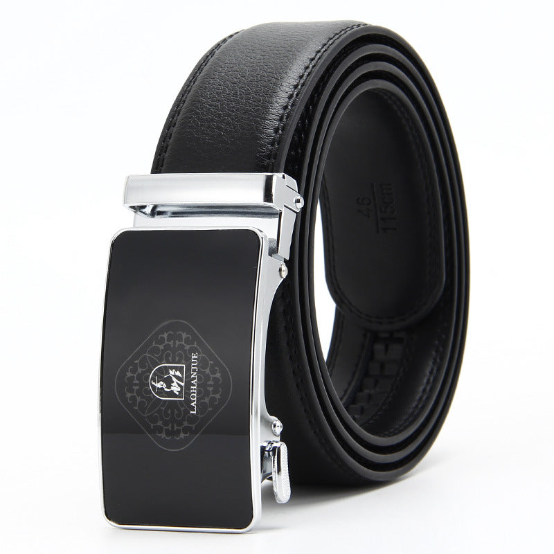 Genuine Leather Auto-Buckle Belt for Men — Real Cowhide, Premium Finish