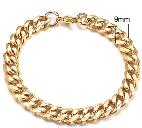 Stainless Steel Gold Plated Cuban Chain Bracelet for Men, Six-Sided 3-11mm