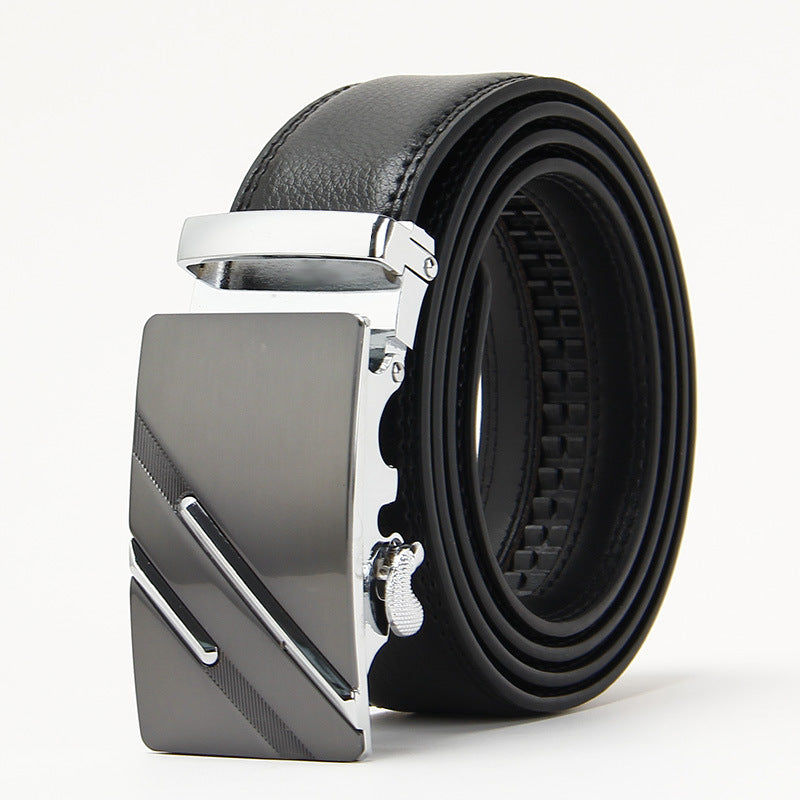 Genuine Leather Auto-Buckle Belt for Men — Real Cowhide, Premium Finish