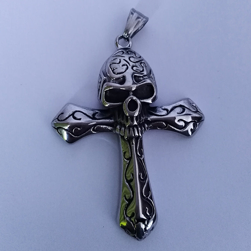 Stainless Steel Skull Cross Necklace for Men
