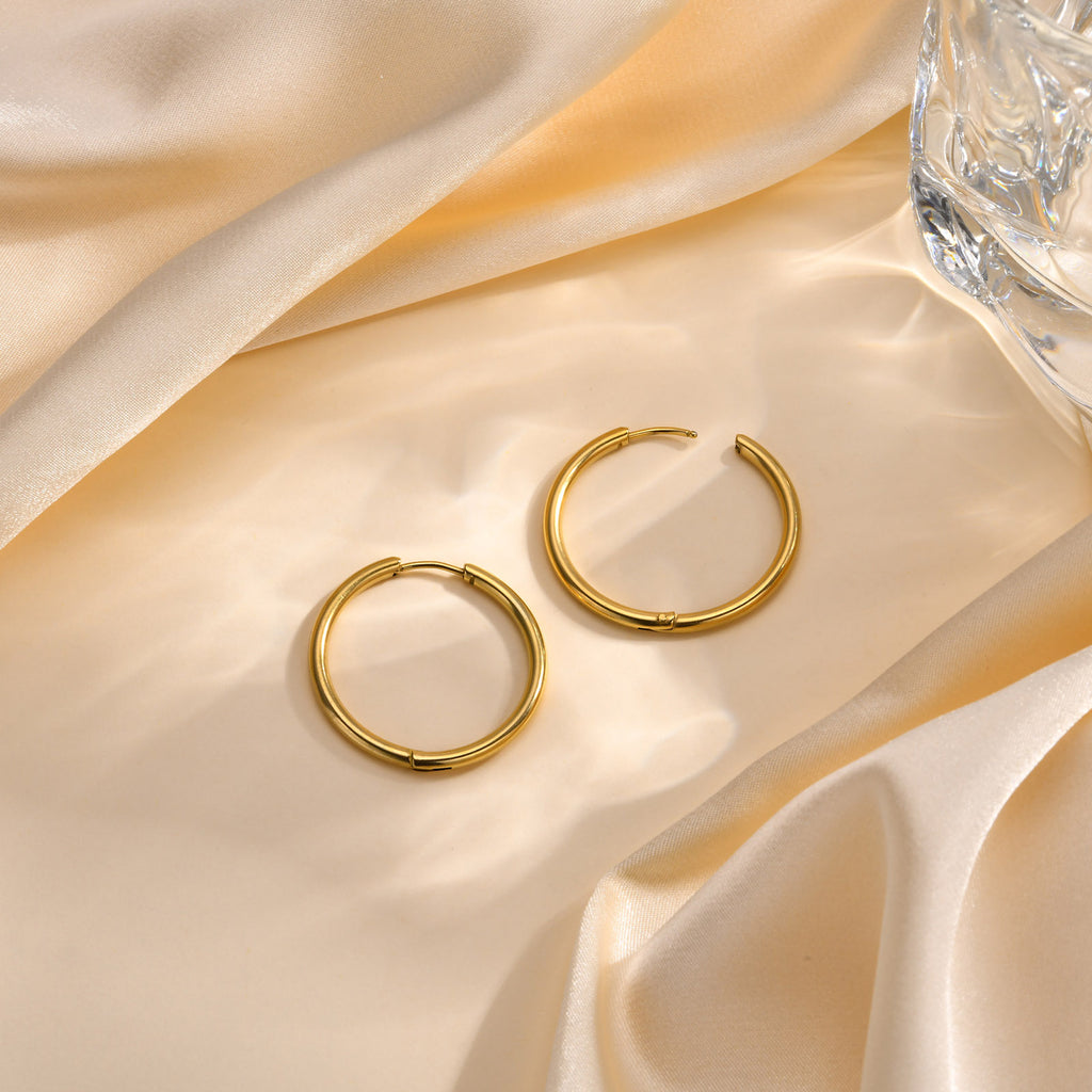 Minimalist Stainless Steel Gold Hoop Earrings for Women