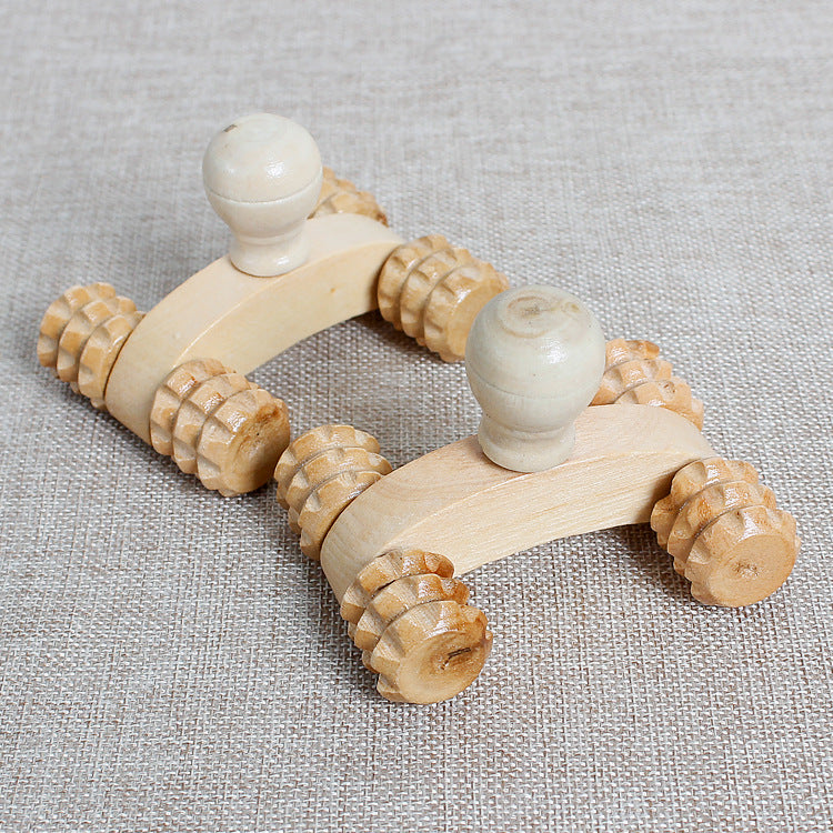 Wooden Roller Massage Tool with Four Wheels
