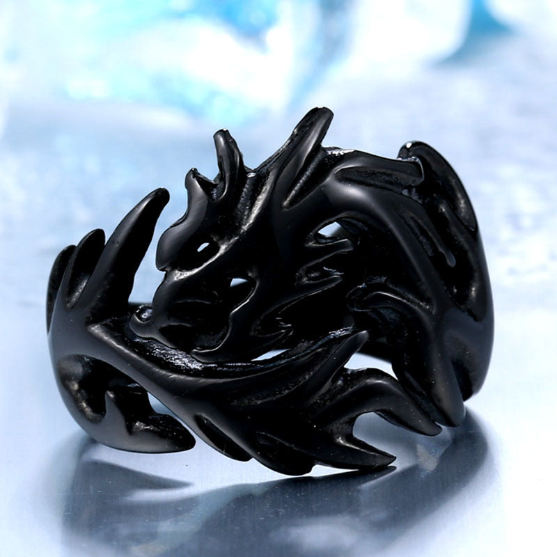 Trendy Dragon-Shaped Stainless Steel Open Ring for Men