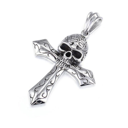 Stainless Steel Skull Cross Necklace for Men