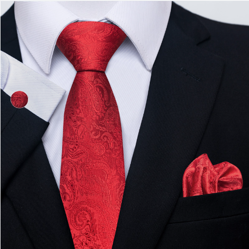Silk Tie, Pocket Square & Cufflinks Set — 3-Piece Formal Elegance