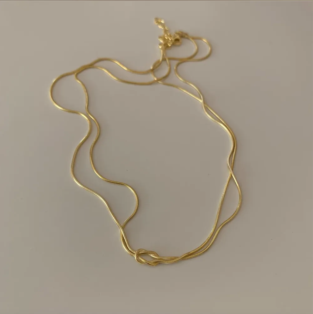 Stainless Steel Knot Chain Necklace & Handwoven Bracelet Set