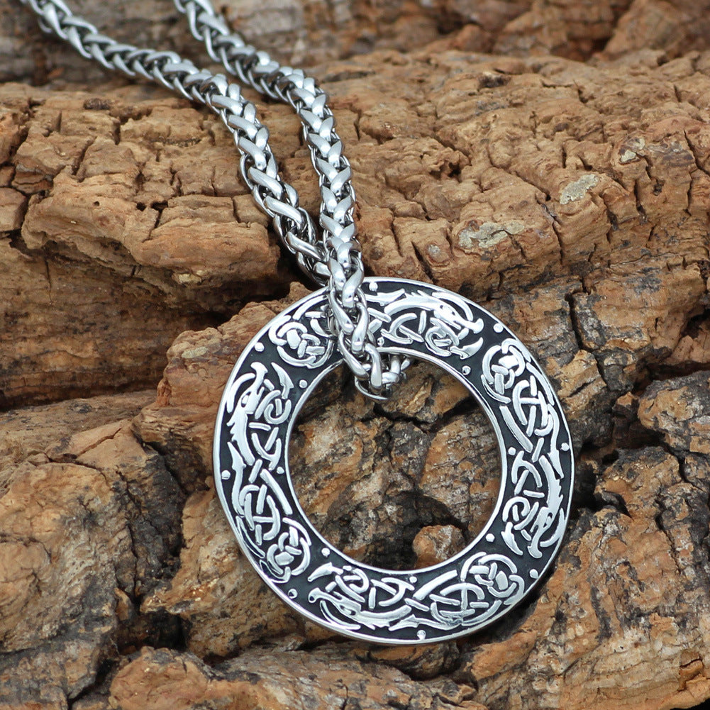 Stainless Steel Viking Wolf Raven Dragon Pendant Necklace