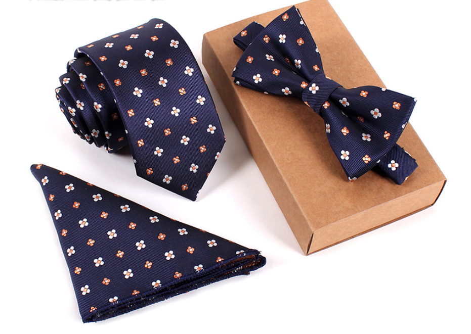 Men's Bow Tie & Pocket Square Set — 3-Piece Formal Style