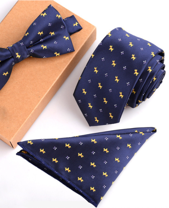 Men's Bow Tie & Pocket Square Set — 3-Piece Formal Style