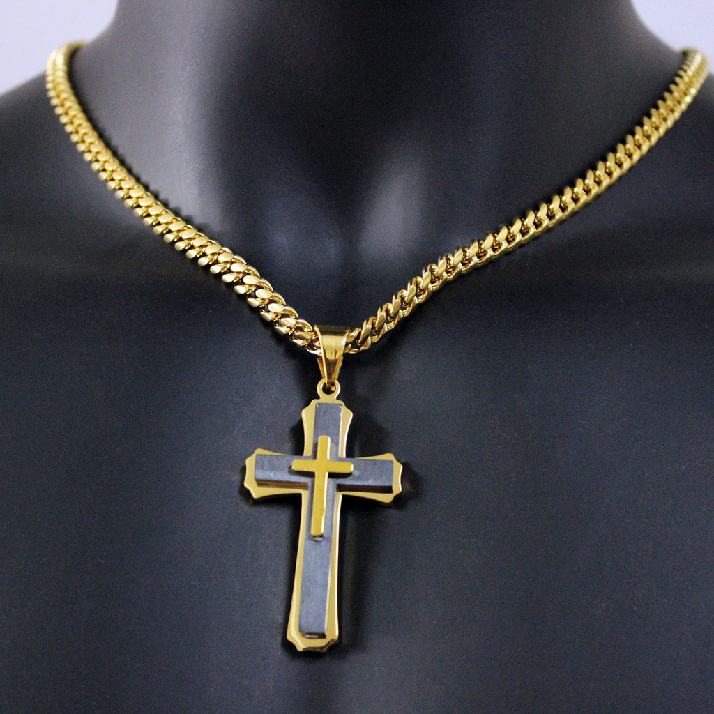 Men's Cross Pendant Steel Chain Necklace