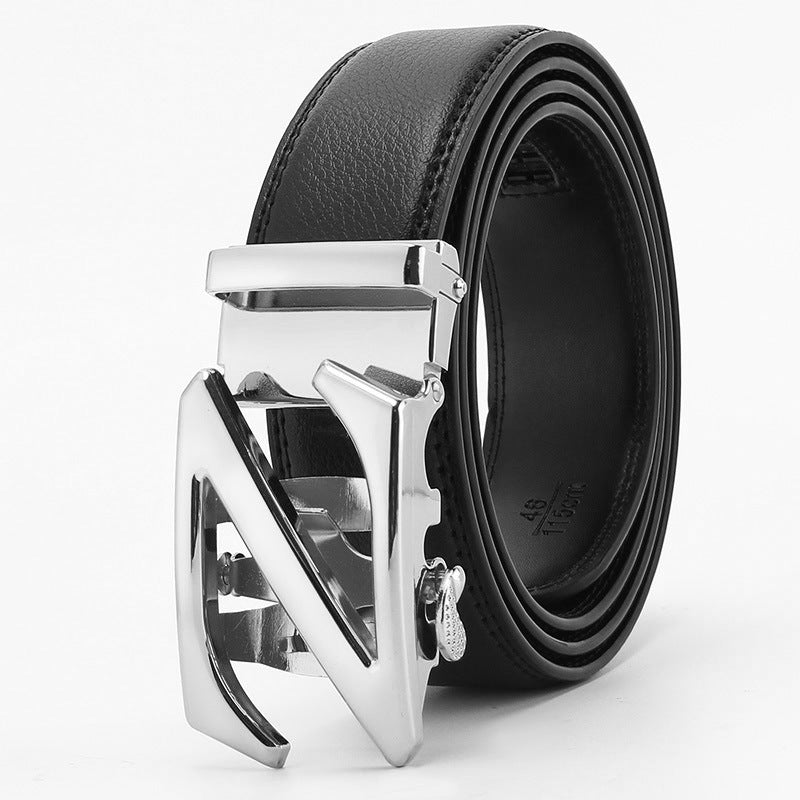 Genuine Leather Auto-Buckle Belt for Men — Real Cowhide, Premium Finish