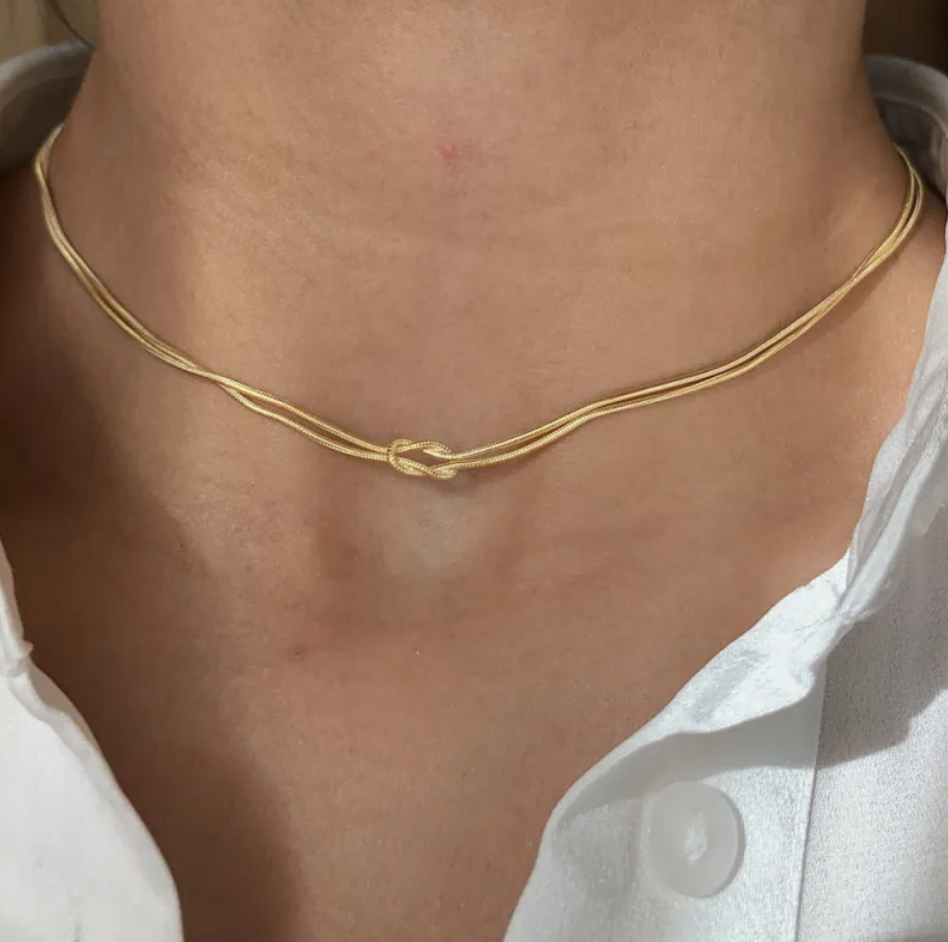 Stainless Steel Knot Chain Necklace & Handwoven Bracelet Set
