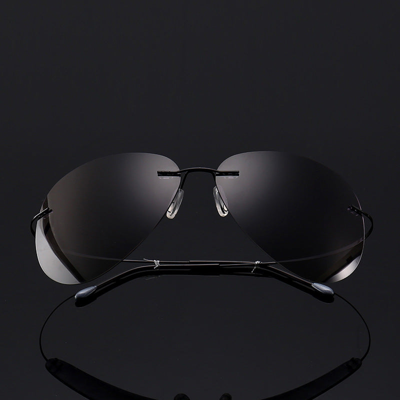 Round Frameless Titanium Sunglasses for Men (Polarized)