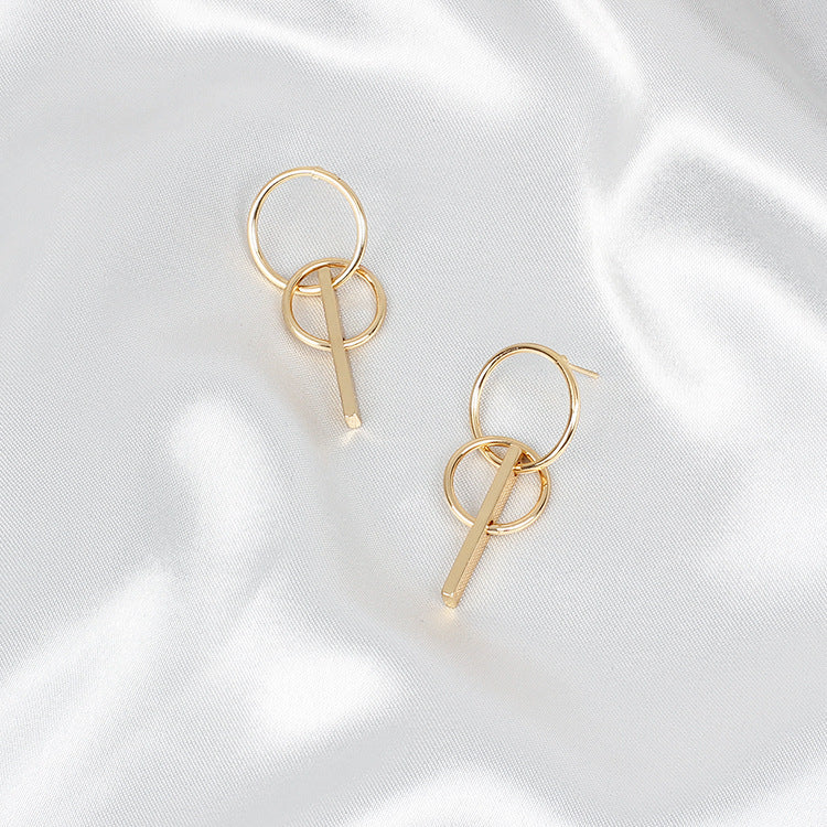 Geometric Circle Earrings, Round Studs, Double Hoop Design