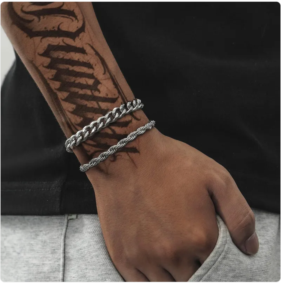 Men's Stainless Steel Cuban Bracelet Set