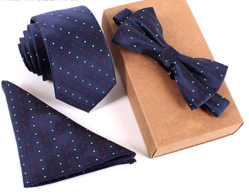 Men's Bow Tie & Pocket Square Set — 3-Piece Formal Style