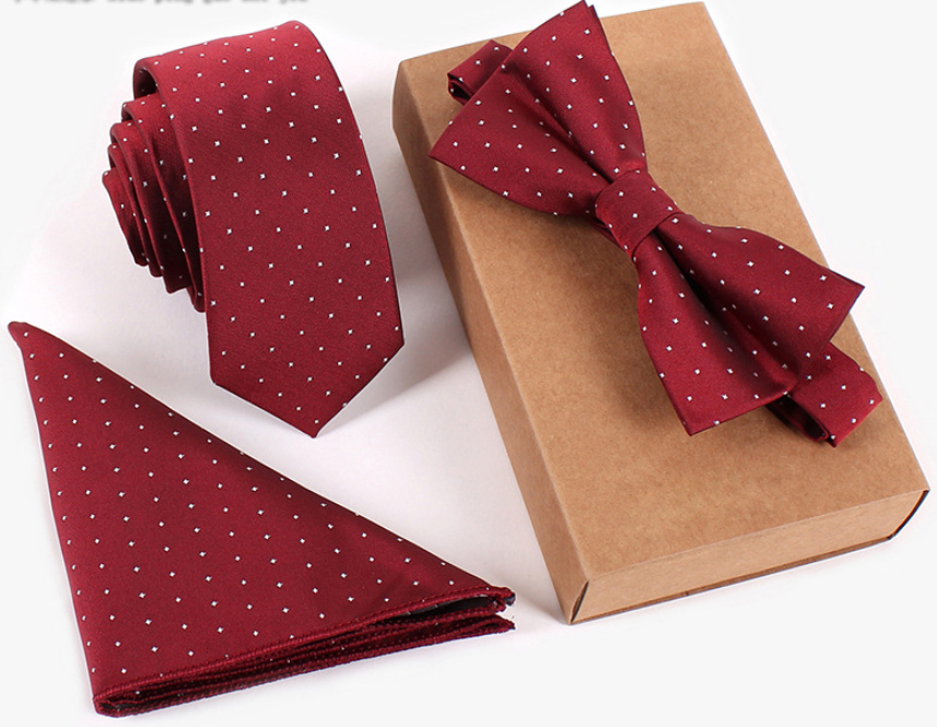 Men's Bow Tie & Pocket Square Set — 3-Piece Formal Style