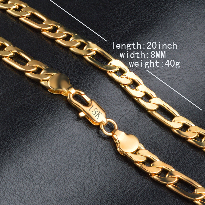 Trendy Men's Figaro Chain Necklace in 18K Gold