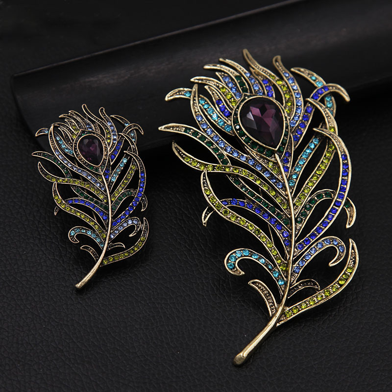 Feather Lapel Brooch — Vintage Style, Rhinestone Detail
