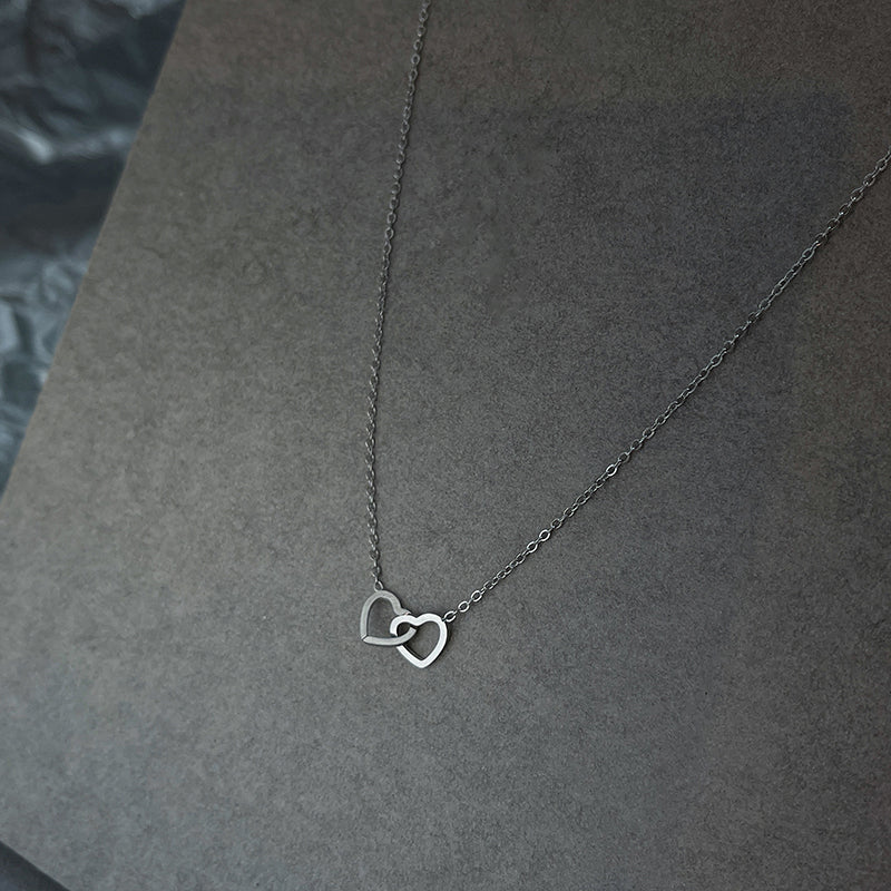 Double Heart Pendant Necklace for Women - Stainless Steel