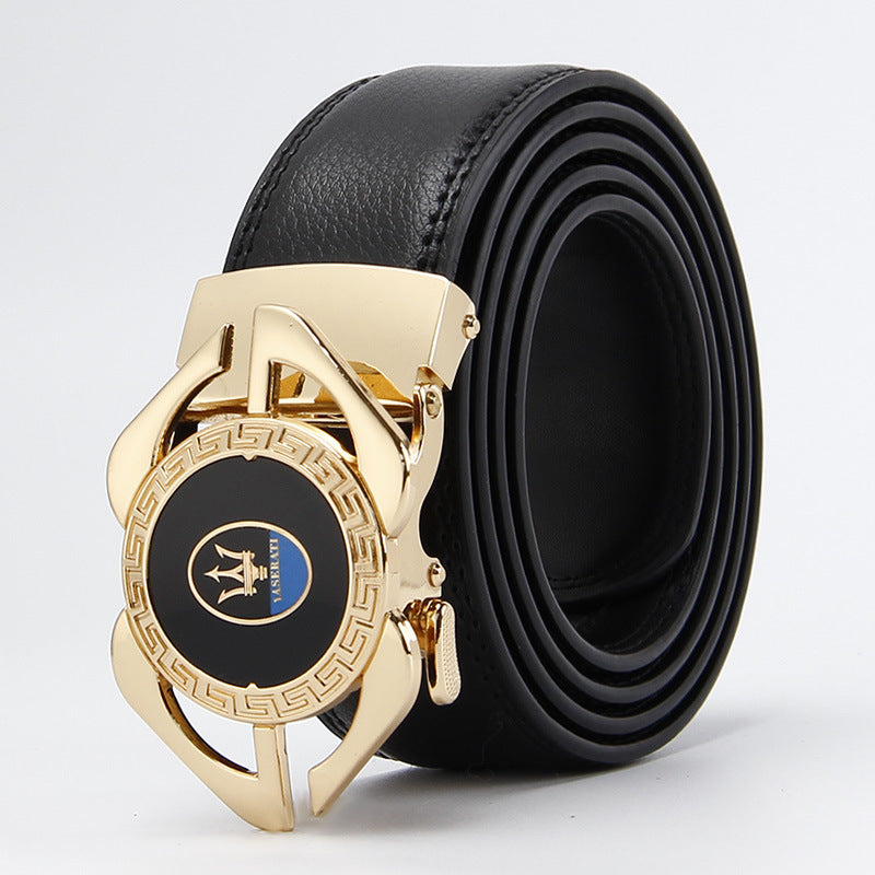 Genuine Leather Auto-Buckle Belt for Men — Real Cowhide, Premium Finish