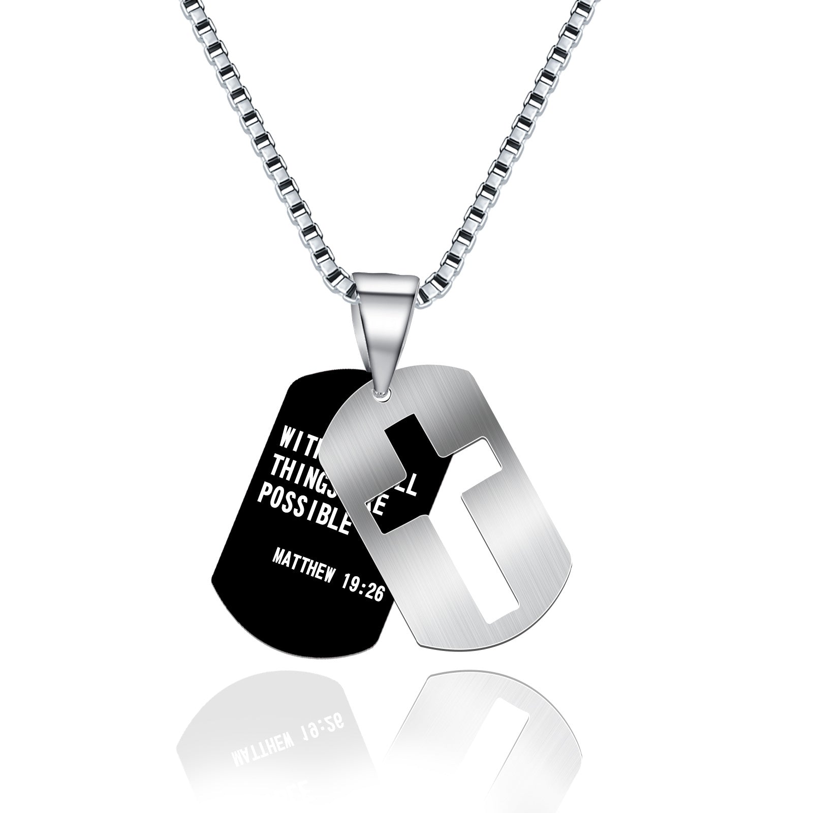 Men's Stainless Steel Black Dog Tag Cross Pendant Necklace