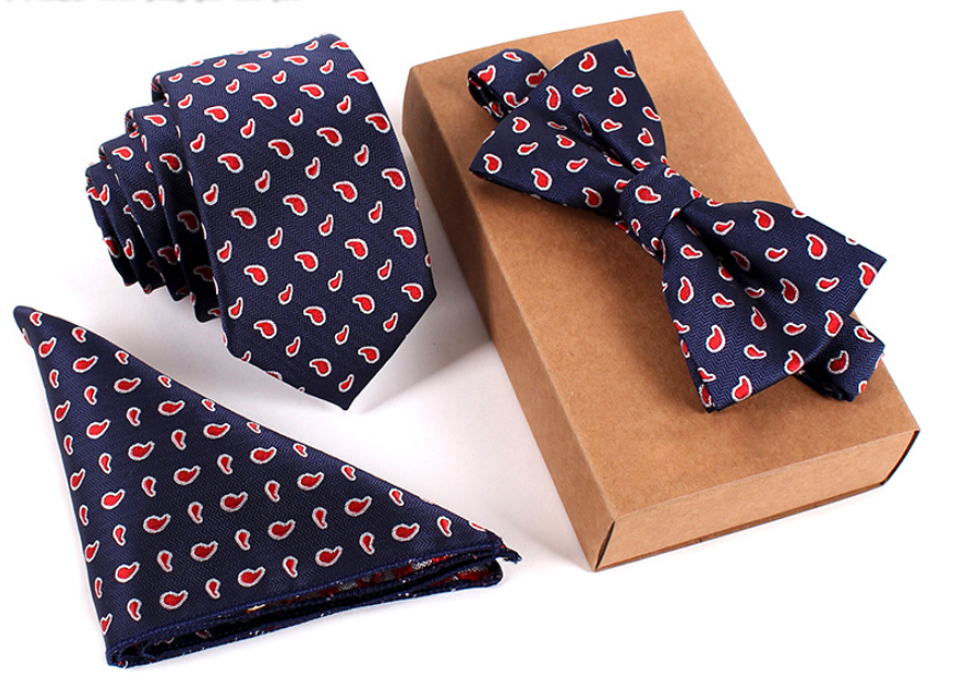 Men's Bow Tie & Pocket Square Set — 3-Piece Formal Style