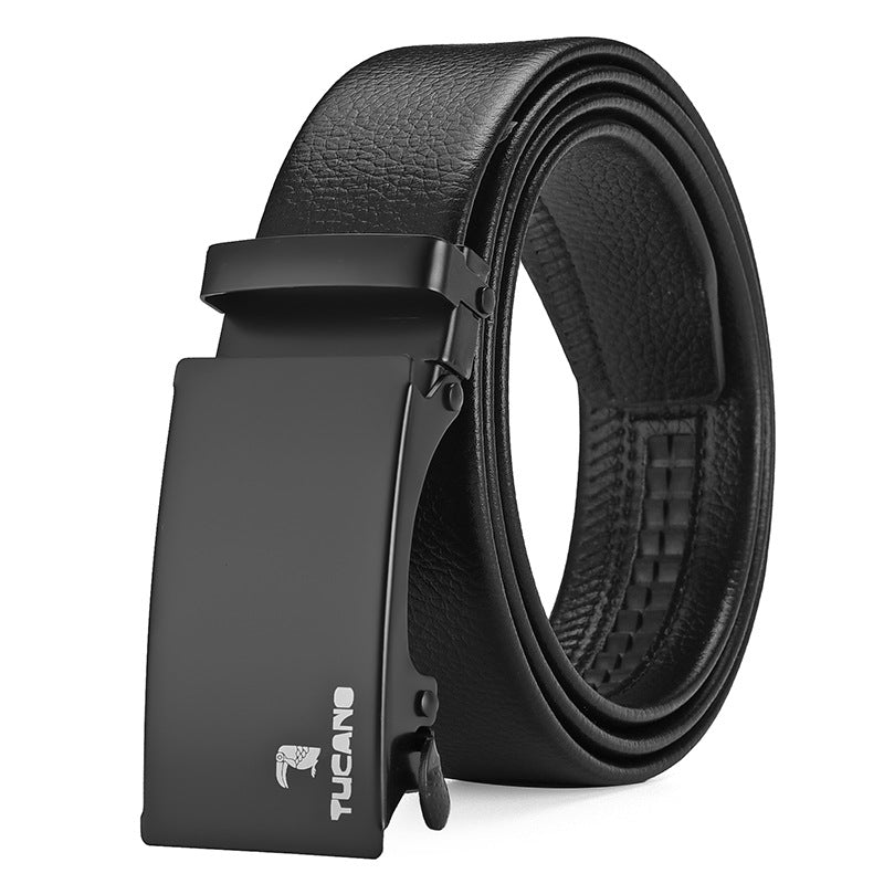 Men's Auto-Buckle Leather Belt — Bold Buckle Styles, 120cm