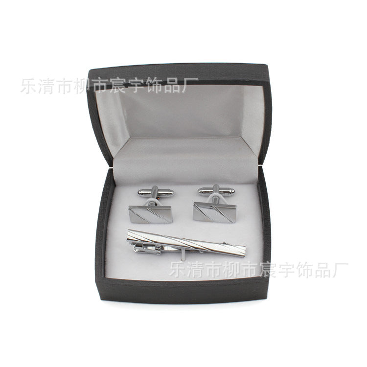 Men's Fashion Tie Clip + Cufflinks Set — Polished Silver