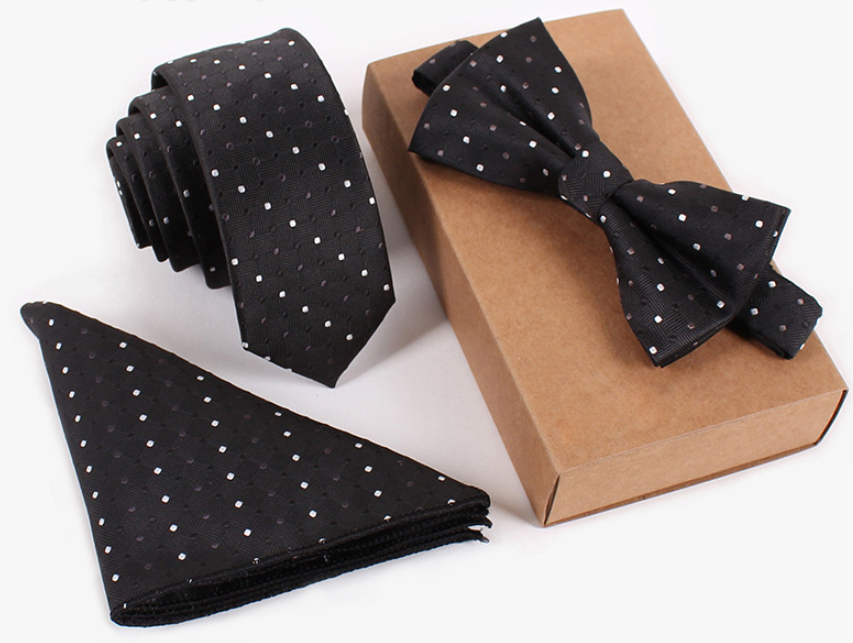 Men's Bow Tie & Pocket Square Set — 3-Piece Formal Style