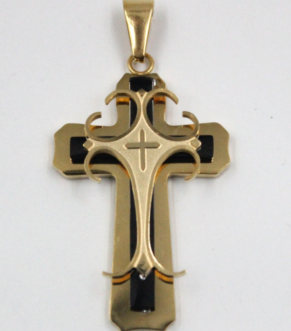 Three-Layer Titanium Steel Cross Necklace Pendant