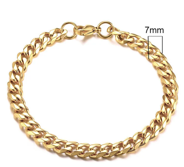 Stainless Steel Gold Plated Cuban Chain Bracelet for Men, Six-Sided 3-11mm