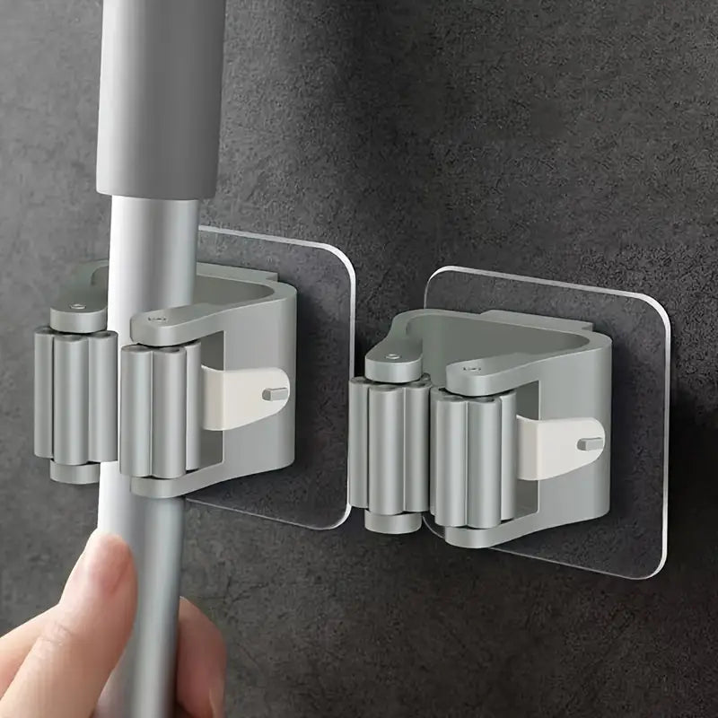 2pcs No-Punch Plastic Wall Mount Mop Hook Set