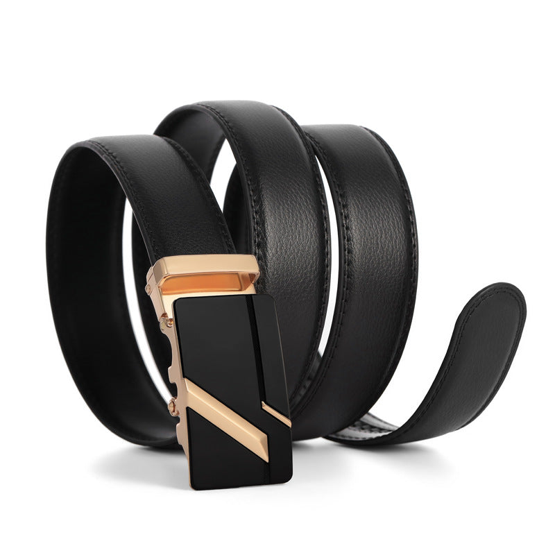 Genuine Leather Auto-Buckle Belt for Men — Real Cowhide, Premium Finish