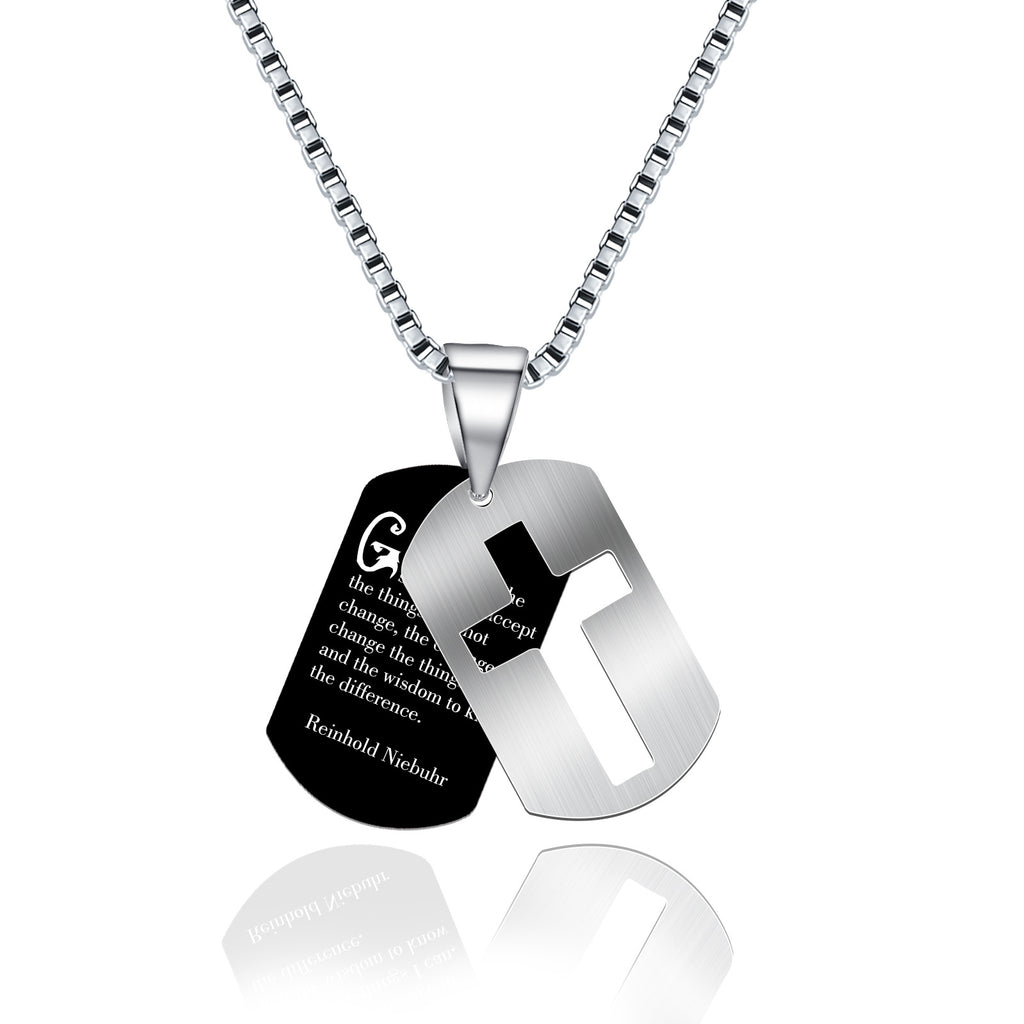Men's Stainless Steel Black Dog Tag Cross Pendant Necklace