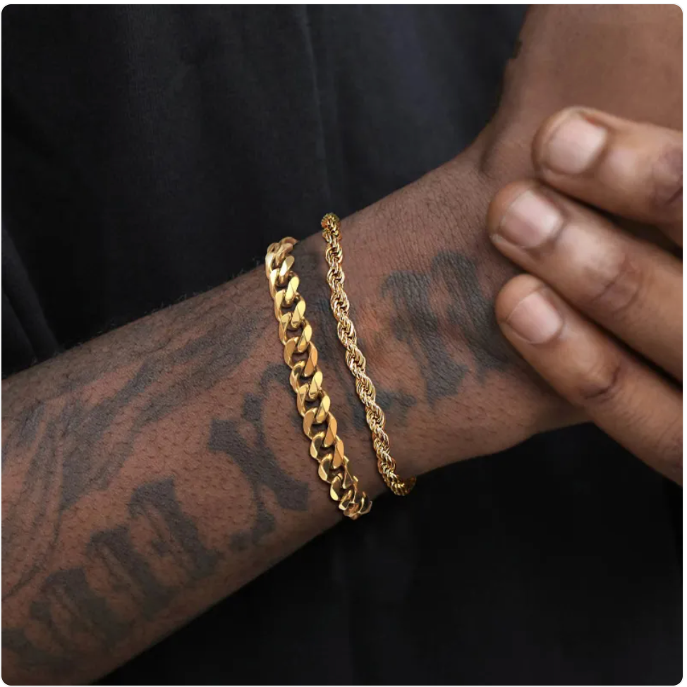 Men's Stainless Steel Cuban Bracelet Set
